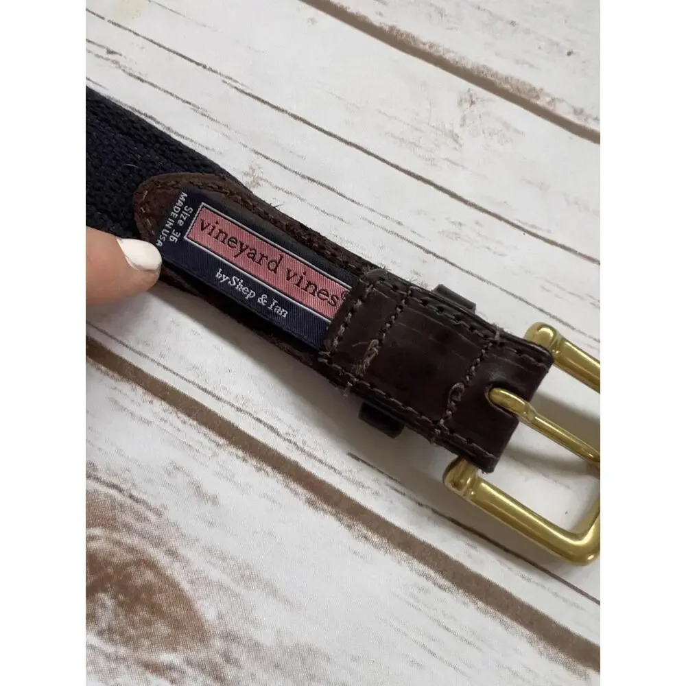 Vineyard Vines Patterned Belt with Gold Brass Buckle - sz 36